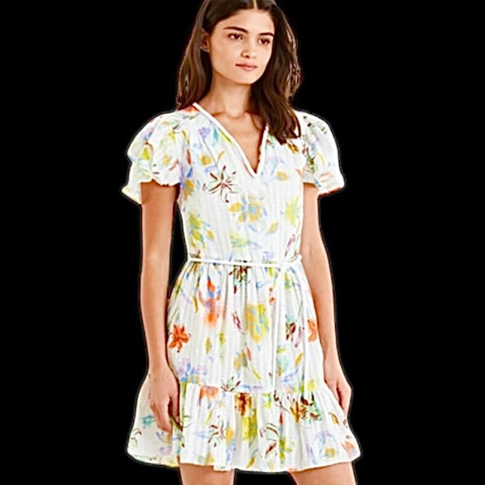 $266 Tanya Taylor Women's White Marisol Lily Haze Coverup Mini Dress Size Small